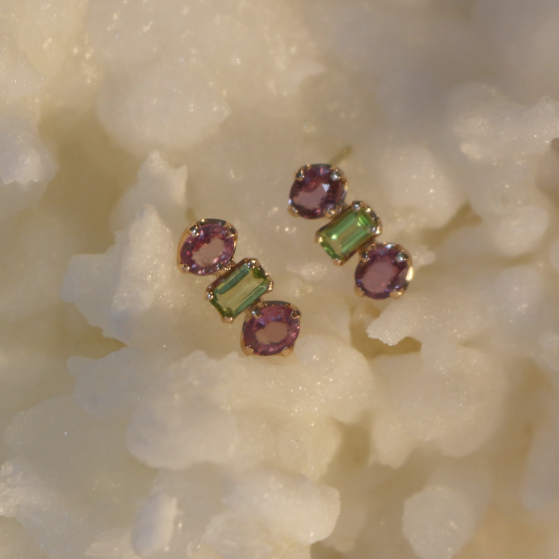 Pink Sapphire &amp; Peridot Earrings